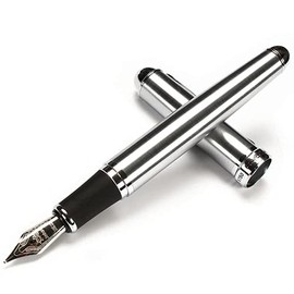 Pluma Estilográfica De Acero Inoxidable con Acabados en Negro Punto medio de 0.7mm, Bolígrafo Estilográfico de Alta Calidad. Incluye cartucho...      