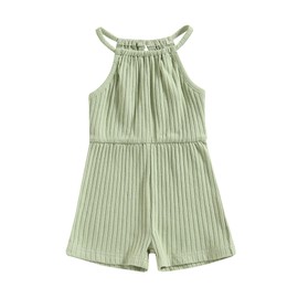 ZZLBUF Toddler Baby Girl Clothes Summer Solid Sleeveless Jumpsuit Shorts Ribbed Romper Bodysuit One-Piece Outfits (B - Pea Green, 18-24 Months)