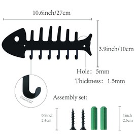 CREATCABIN Fishbone Key Holder Hanger Towel Rack Organizer with 6 Hooks Wall Mounted Decorative for Wall Bathroom Kitchen Entryway Door Including Screws and Anchors 10.6" x 3.9"