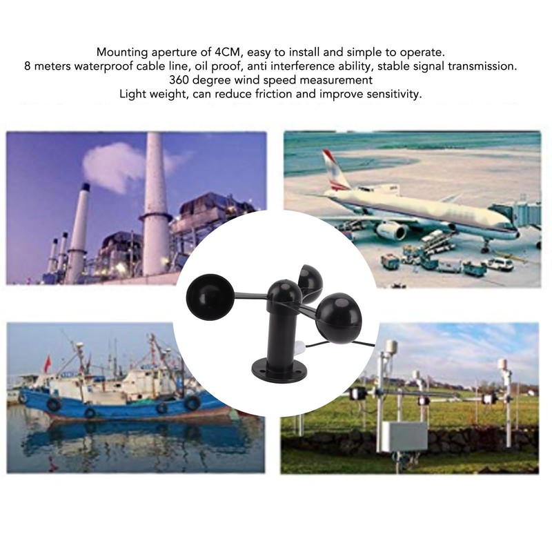 Qcwwy 3-Cup Wind Sensor ABS Wind Speed Detector with 8M