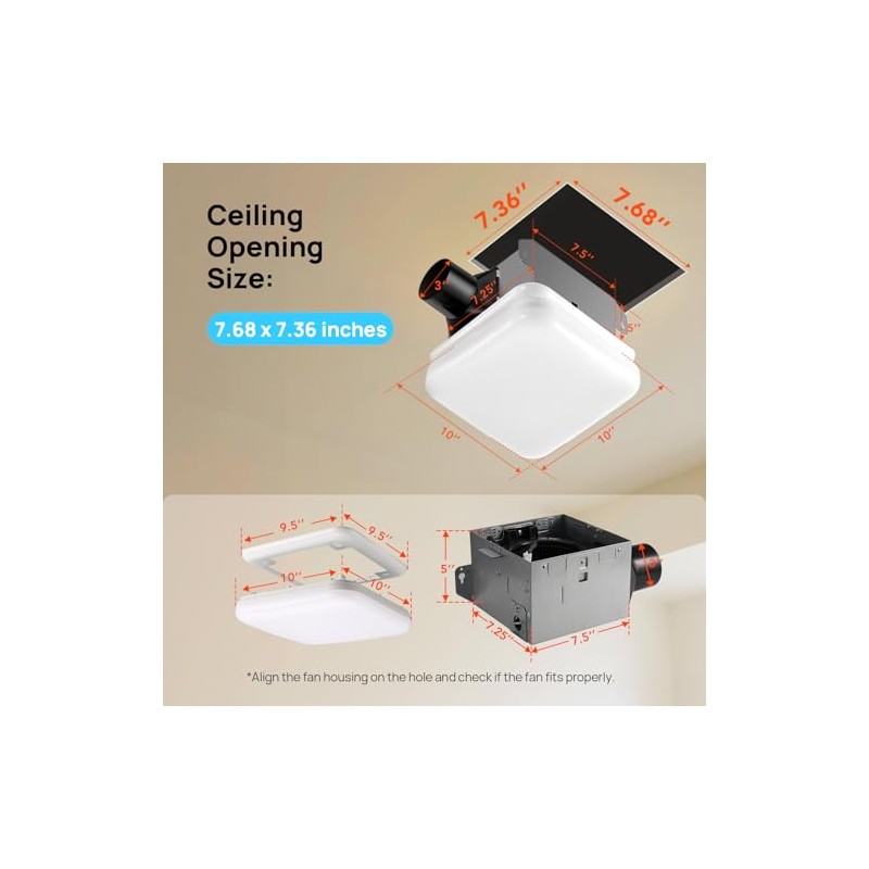 Consciot Bathroom Exhaust Fan with Light, 50 CFM, 1.0 Sone