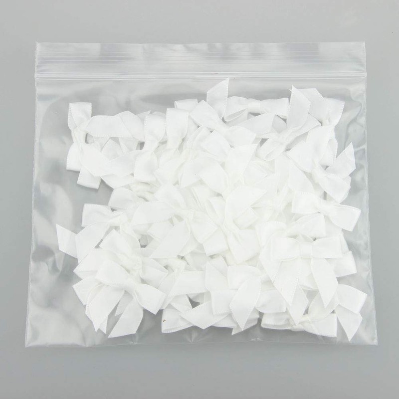 7Rainbows 50pcs Boutique 1.5" White Satin Ribbon Mini Bows for