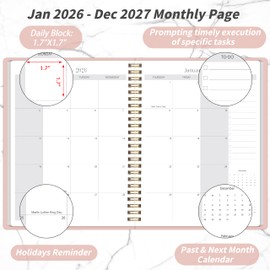 2026-2027 Monthly Planner - 2 Year Monthly Planner 2026-2027, Hard Cardboard Cover, Jan 2026 - Dec 2027, 7.5" x 10", 2 Year Calendar with 24 Month, Twin-wire Binding, Note Pages