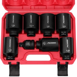 SAE Deep Impact Socket Set 8-Piece 1/2-inch Drive Wheel Axle Nut Wrench Large Sockets Standard Adapter 1-11/16 1-9/16 1-3/8 1-7/16 1-1/2 1-5/8 1-3/4 Imperial Spindle Joint Torque Bearing Locknut Truck
