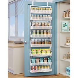 Over the Door Pantry Organizer - 8 Tier Adjustable Pantry Door Spice Organizer, Large Capacity Hanging Door Spice Rack for Kitchen Pantry Organizers and Storage (White)