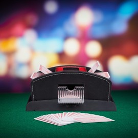Relaxdays Mescolatore Automatico di Carte da Gioco, 2 Mazzi, Similpelle, Macchina Mischia Carte, Nero
