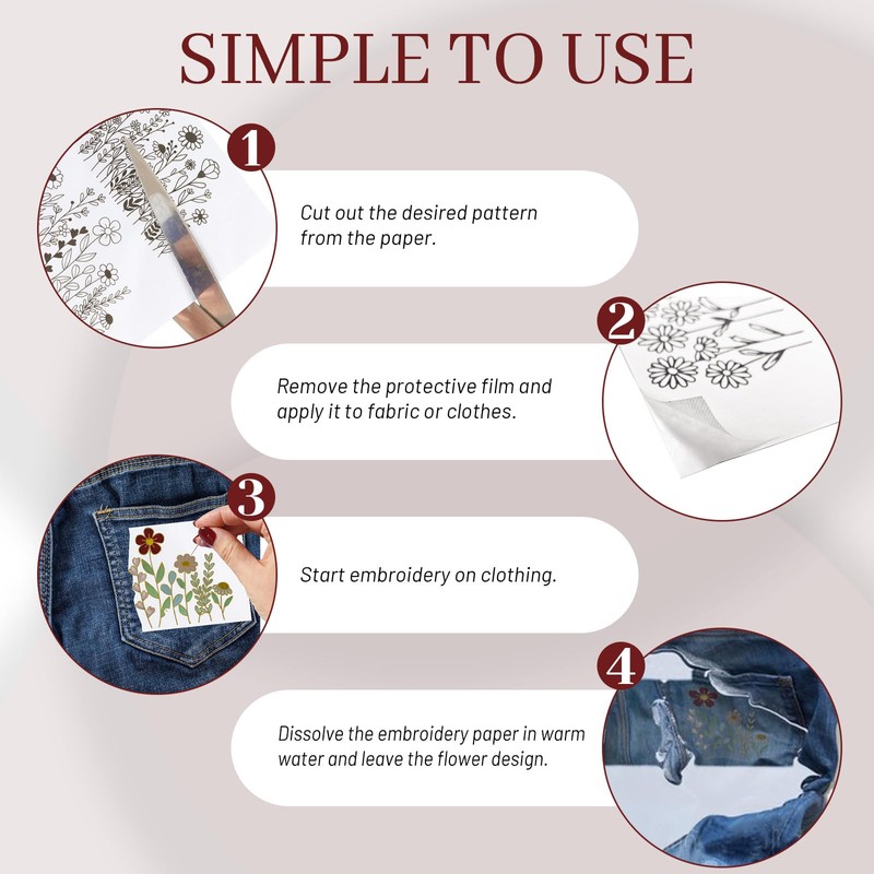 Water Soluble Embroidery Patterns,Stick and Stitch Embroidery Paper Wash Away,6Pcs