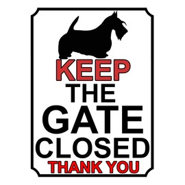 KEEP THE GATE CLOSED THANK YOU SCOTTIE DOG THEME METAL SIGN 200MM X 150MM (212H1)