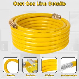 Jasdego Standard 3/4'' 33ft Corrugated Stainless Steel Tubing CSST Gas Line with 2 Male Fittings Flexible Gas Pipe for Natural Gas Propane (STANDARD 33ft 3/4'')