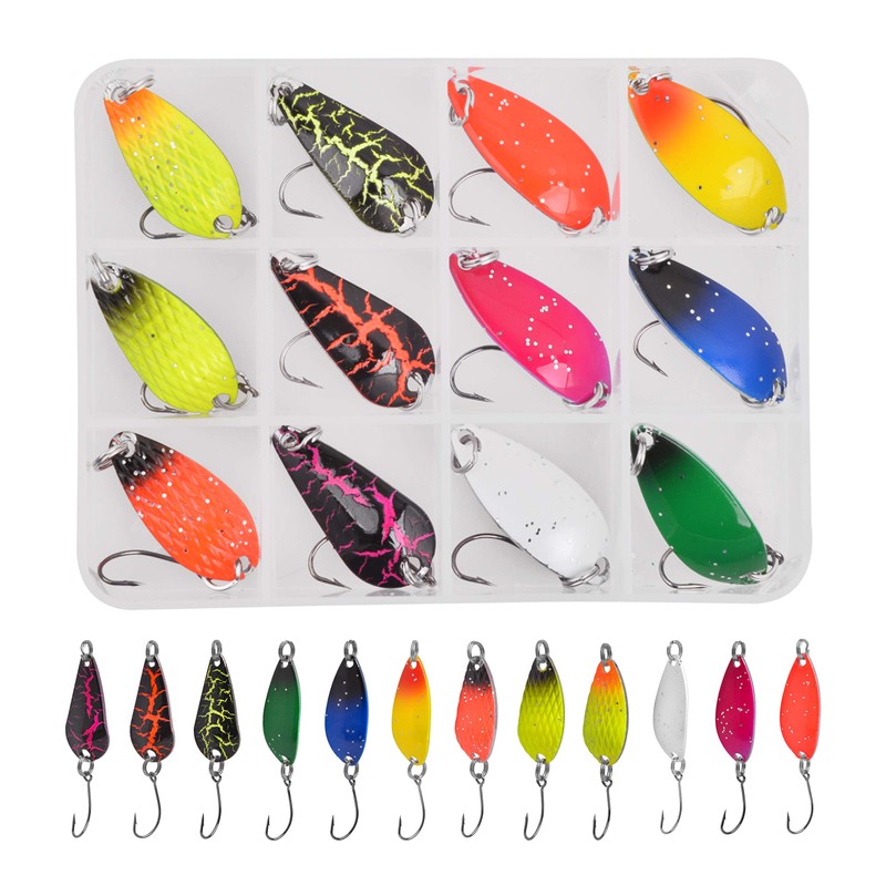 Trout Fishing Spoons Lure Kits-12pcs/set Fishing Spinners Kit Hard Metal