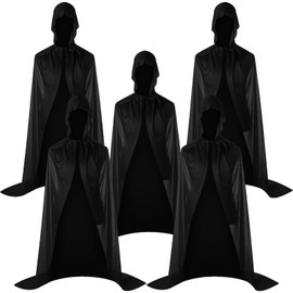 Janmercy 5 Pcs Halloween Black Adult Cloak with Hood Unisex Hooded Cloak Cape Robe for Women Men Cosplay Costume Party(Monolayer,Black)