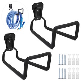 CenterZ 2 Pack Garden Hose Holder, Heavy Duty Wall Mount Water Hose Holders Hanger, Non-slip Pool Hose Hook Organizer - Holds Up to 160ft for Outside Garden Hose, Expandable Hose and Hose Reel (Black)