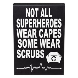 JennyGems Nurse Gifts for Appreciation - Not All Superheroes Wear Capes Some Wear Scrubs Wooden Sign, Thank You Gift for Nurses, Nurse Office Decor