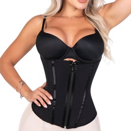 LO NUESTRO Cinturilla Colombiana Moldeadora Colombian Waist Trainer for Women Corset Faja with Zipper Cinturillas Reductoras (Black, Large)