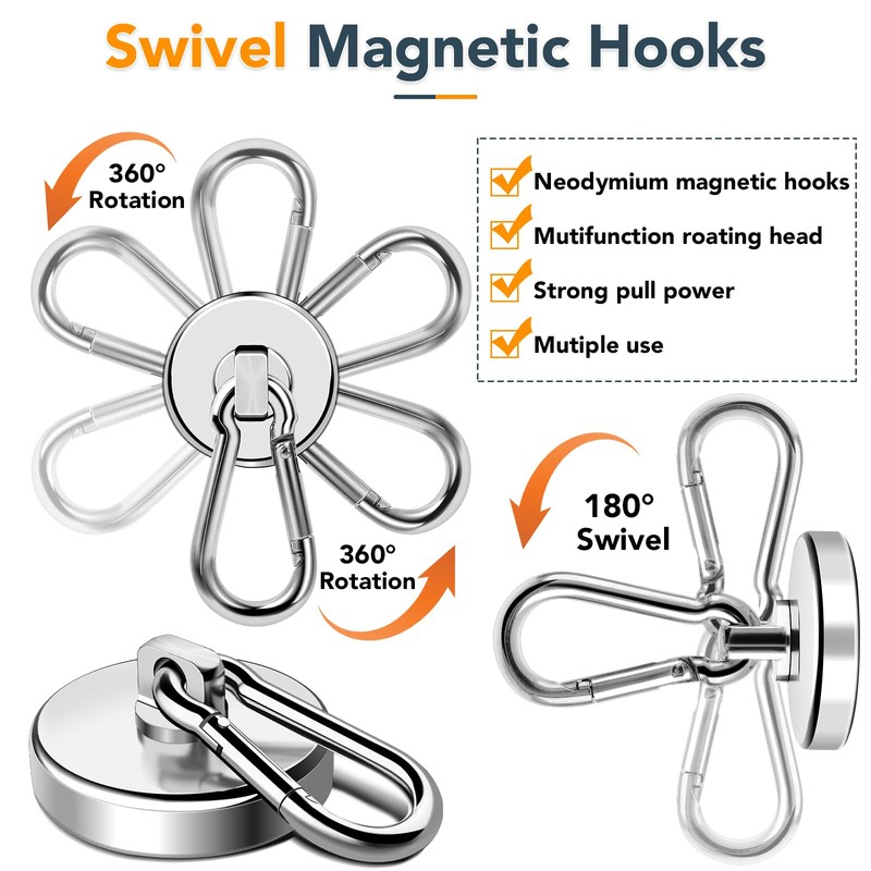 MIKEDE 150LB Magnetic Hooks, Neodymium Magnets Heavy Duty with Swivel