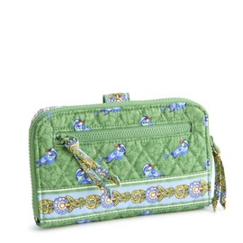 Vera Bradley Premium Cotton Large Tab Wallet, Green Birds