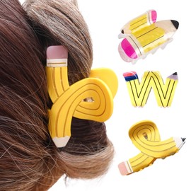 WHAVEL Teacher Hair Clips Pencil Claw Clips Cute Funny Teacher Accessories for Women Back School Outfits, 3 Pcs