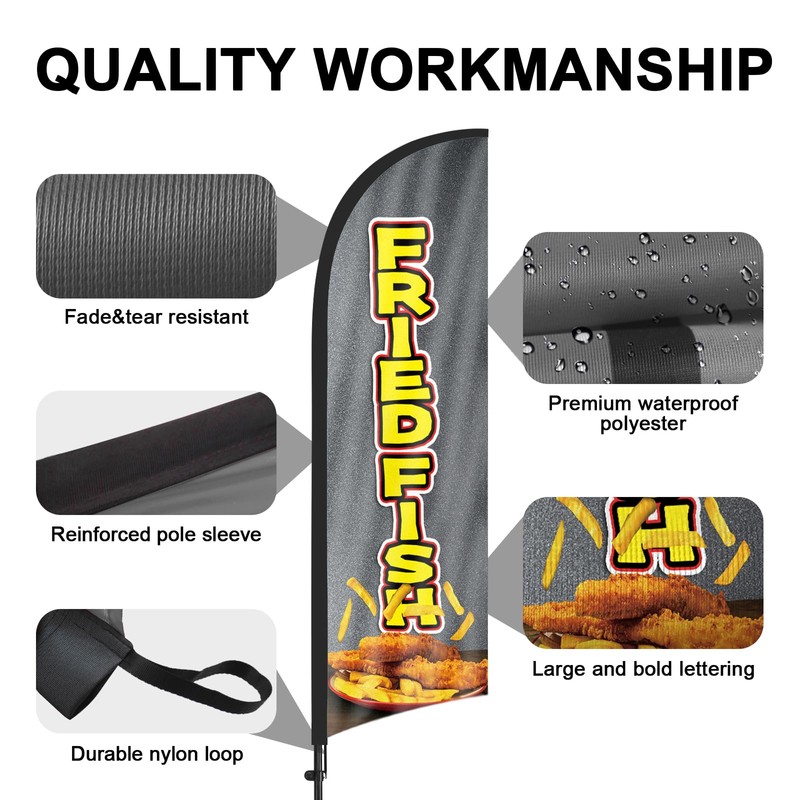 Fried Fish Advertising Swooper Flag Banners, Fried Fish Feather Flags