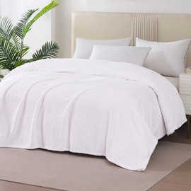 Whale Flotilla Breathable Fleece King Size Blanket for Bed(90x104 Inch), Super Soft Fuzzy Blankets for All Season, Lightweight and Fluffy, White(Chevron)