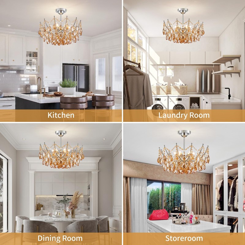Crystal Ceiling Light Fixture, Modern Semi Flush Mount Ceiling Light,