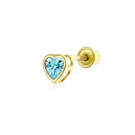 Bling Jewelry Aqua Blue Cubic Zirconia Helix Cartilage Ear Lobe Piercing Daith Heart CZ 1 Piece Stud Earring For Women Teen Real Gold Screw Back