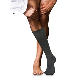 FALKE Men's No. 13 Knee High Quality Cotton High Quality Silky Shine Elegant Reinforced Men's Socks Flat Seam Pressure-free Toe Fine Ribbed Plain Business 1 Pair, Grey Anthracite Melange 3095