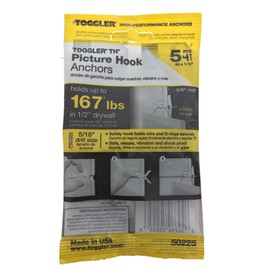TOGGLER TH Picture Hook Anchor with Screws, Made in US, 3/8 to 1/2 Grip Range, For #6 to #14 Fastener Size (Pack of 5) by TOGGLER