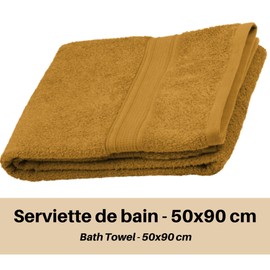 STOF Lovely Casa - Bath Towel - Size 50 x 90 cm - 100% Organic Cotton - Curry Colour - Lagoon Model - Wash at 40°C - Exceptional Quality