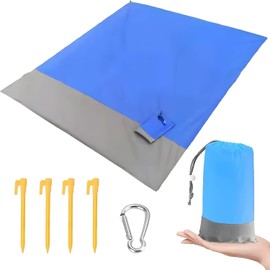 Manta de Playa, Mantel De 210 X 200 Cm para Picnic, Tapete de Playa a Prueba de Arena y Humedad, Tapete de Playa a Prueba de Arena y Humedad, para Camping, Parque, Yoga, Senderismo (Azul + Gris)