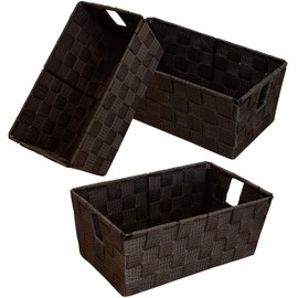 homyfort Woven Shelf Storage Tote Basket Bins Container, Storage Boxes Cube Organizer with Built-in Handles for Bedroom, Office, Closet, Clothes, Kids Room, Nursery 3pk(Brown)