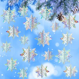FEPITO 18PCS Christmas Hanging Snowflake Decorations 3D Hanging Snowflake Decorations for Christmas Winter Wonderland Holiday New Year Party Home