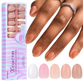 BTArtbox XCOATTIPS Gel Nail Tips - 640 Pcs Extra Short Almond Press On Nails, 5 Natural Colors Long Lasting Short False Nail, Soak Off Acrylic Fake Nails Extensions for Daily Nail Art
