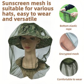Outdoor Mosquito Head Net for Hat - Extra Large & Fine Mesh (620 Holes Per Inch) - Bug Proof Face Cover for Camping, Hiking, Fishing - Lightweight Reusable Protection Army Green