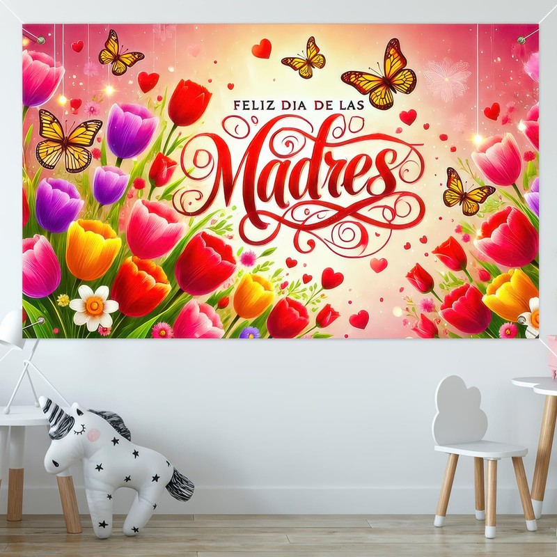 BlissYard Mother's Day Photography Backdrop Banner Happy Mothers Day Flower
