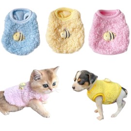 ANIAC 3PCS Extra Small Dog Clothes Girl Boy XXXS Dogs Sweater for Chihuahua Yorkie Teacup Warm Fleece Newborn Puppy Sweatshirt Vest Winter Cat Kitten Outfit (Bee 3S -Chest 8.6")
