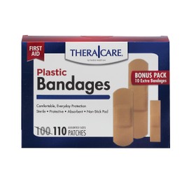Thera|Care First Aid Plastic Bandages | Assorted Sizes, 110 Count