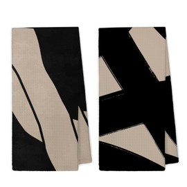 XBBMGG Beige and Black Abstract Kitchen Towels Set of 2, Boho Mid Century Modern Art Kitchen Towels Dish Hand Tea Towels, Minimalist Neutral Decorative Towel for Bathroom Kitchen, 16x24 Inch