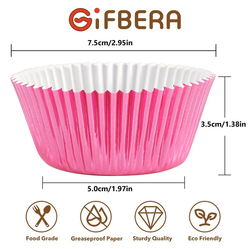 Gifbera Standard Pink Foil Cupcake Liners Wrappers Baking Cups for