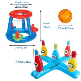 LAMOOER Inflatable Pool Basketball Toy, Bowling Cross Throwing Set, Floating Swim Ring and Beach Ball Throwing Games, Summer Party, Fun Favors, Water Battle Game for Kids and