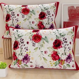 PETTI Artigiani Italiani - Bed Pillowcases, Pair of Pillowcases 50 x 80 cm, Pillow Case, Hypoallergenic Microfibre Pillowcases, Made in Italy, Red Floral Pillowcases