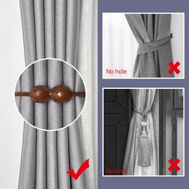 Pretty Jolly 2 Pack Magnetic Curtain Tiebacks Handmade Weave Rope Curtain Holdbacks Elegant Decorative Polyhedra Curtain Drape Tie Backs for Home & Office Thick & Thin Window Drapery (Coffee)