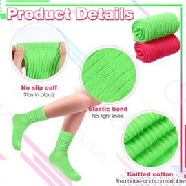 TIESOME 2 Pairs of Women's Slouch Socks, Elastic Neon Women's Socks, Extra Long Loose Knit Socks, 80s High Boot Socks, Neon Shopper Socks, Party Accessories for Fitness, Yoga, Workout, Gymnastics and