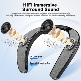 KozyOne Neckband Bluetooth Speaker, Neck Wireless Wearable Speaker with Built-in Mic and TF Card Slot, 12H Playtime, 3D Stereo Surround Sound, Type-C Quick Charging, For Home, Office and Outdoor