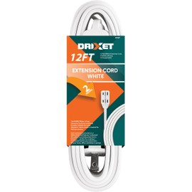 [UL Listed] 12 Feet White Extension Cord, 3 Outlet, 2 Prong, 16 Gauge Cable, 3 Receptacle Cube Tap, Indoor use - by Revpex
