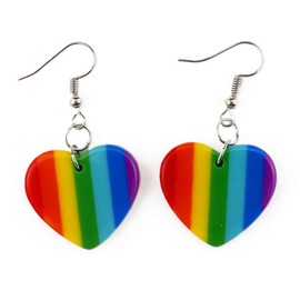 Generic Ladies Womens Gay Pride Rainbow Stripe Heart Shape Earrings Pair