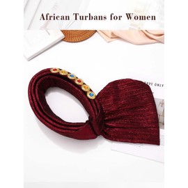 Woeoe African Pre-Tied Gele Headwrap Claret Stretchy Turban Church Wedding Party Head Scarf for Women