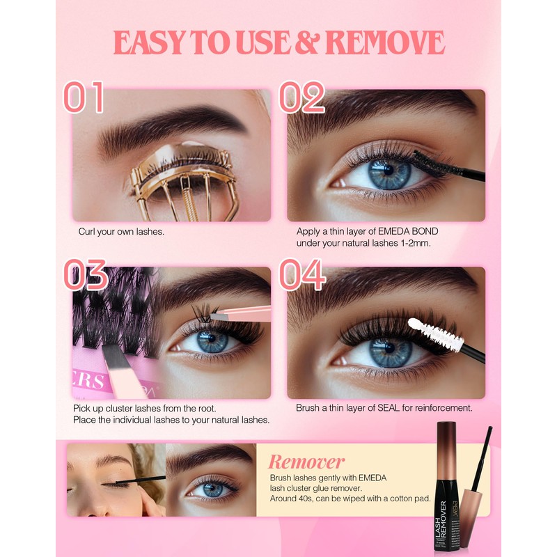 EMEDA 3D Cluster Eyelashes, 40D Eyelash Extensions, 8-16 mm, Mix,