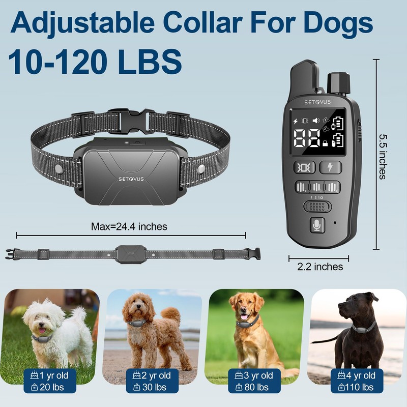 S-ETOVUS Dog Training Collar, 4500 FT Waterproof Bark Collar,Shock Collar