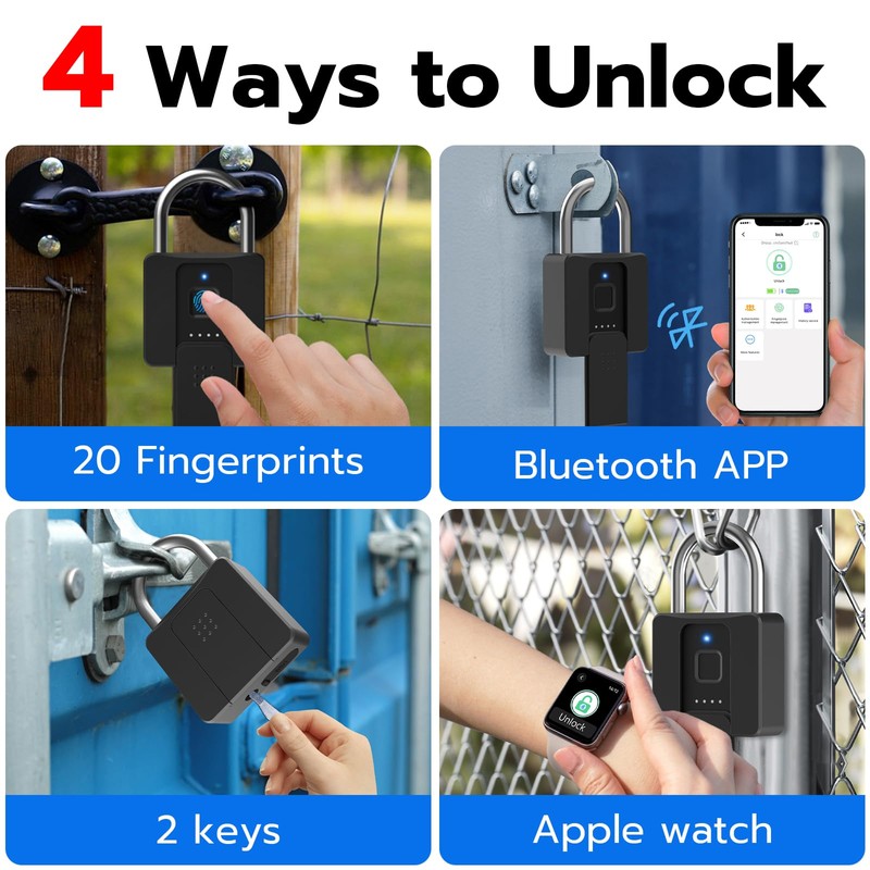 Fingerprint Padlock, Dhiedas Pad Lock with Fingerprint Bluetooth Key Waterproof