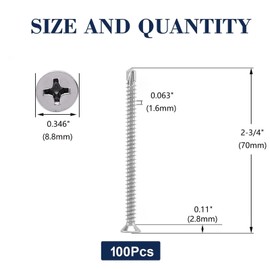 SG TZH 10 X 2-3/4" Sheet Metal Screws 100Pcs 410 Stainless Steel Flat Head Tek Screws Fast Self Tapping Screws by 10 X 2-3/4 Silver Tone